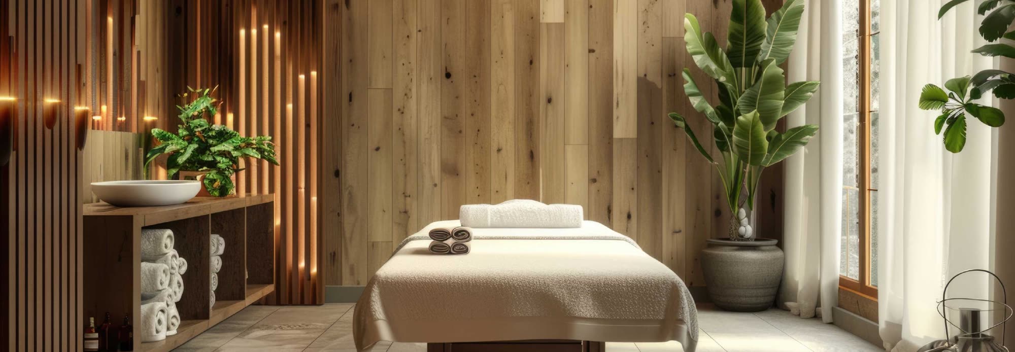 Massage treatment room finished in local timber, Luma Biohacking Resort